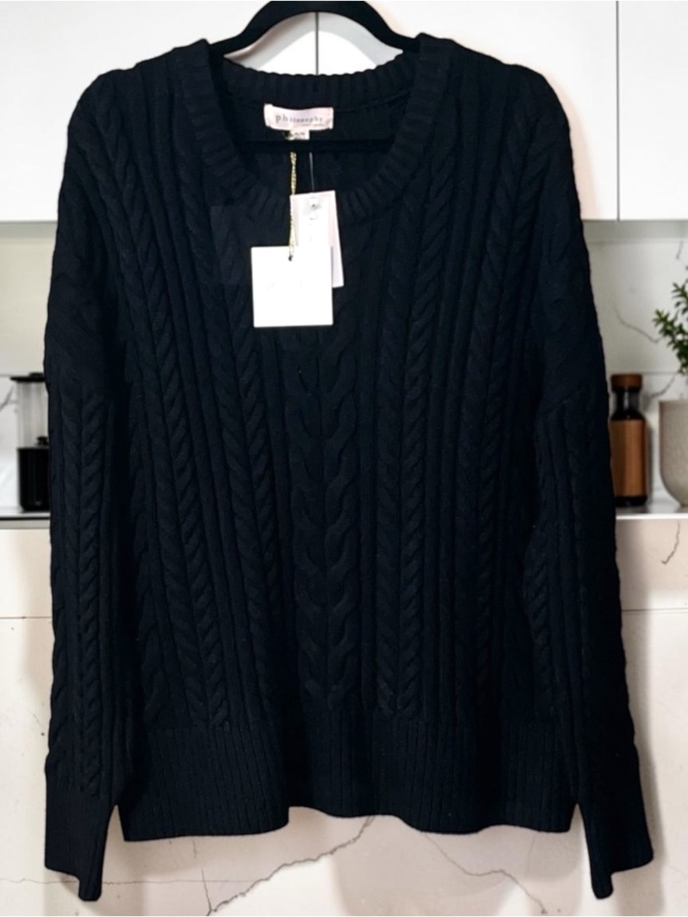 Philosophy Black Cable Knit Sweater Size XL